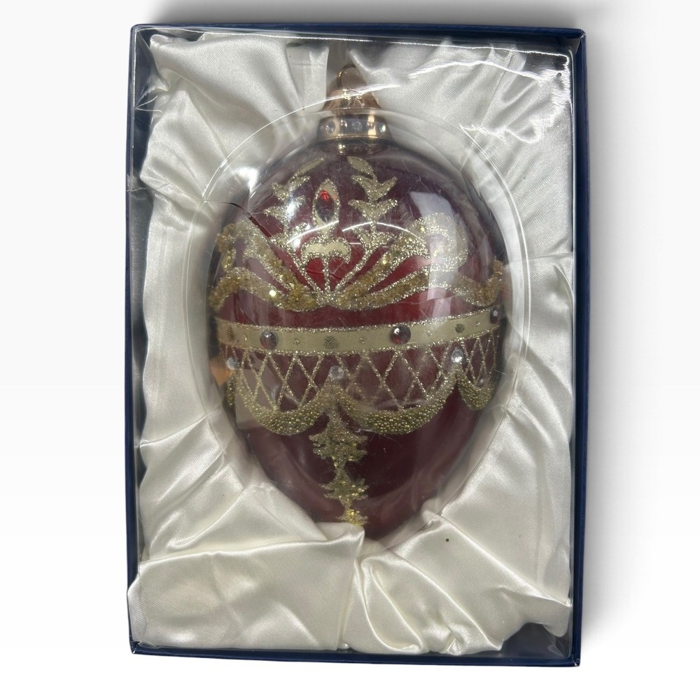 Vintage Saks Fifth Ave De Carlini Fabergé Style Glass Egg Ornament Decor Display